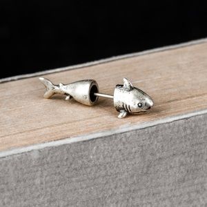 Halloween Sterling Silver S925 Shark Earrings Ear Stud